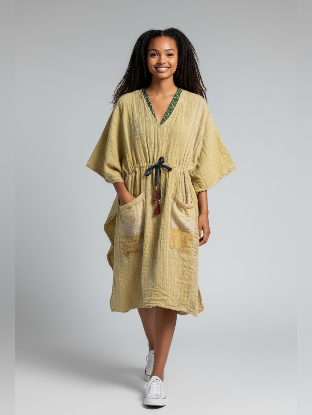 BUTTERFLY KANTHA OVERSIZED BOHO COMFY Handmade Sustainable OS Tie to Cinch 🦋